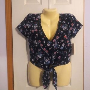 NWT Copper Key navy XS short sleeve with front tie